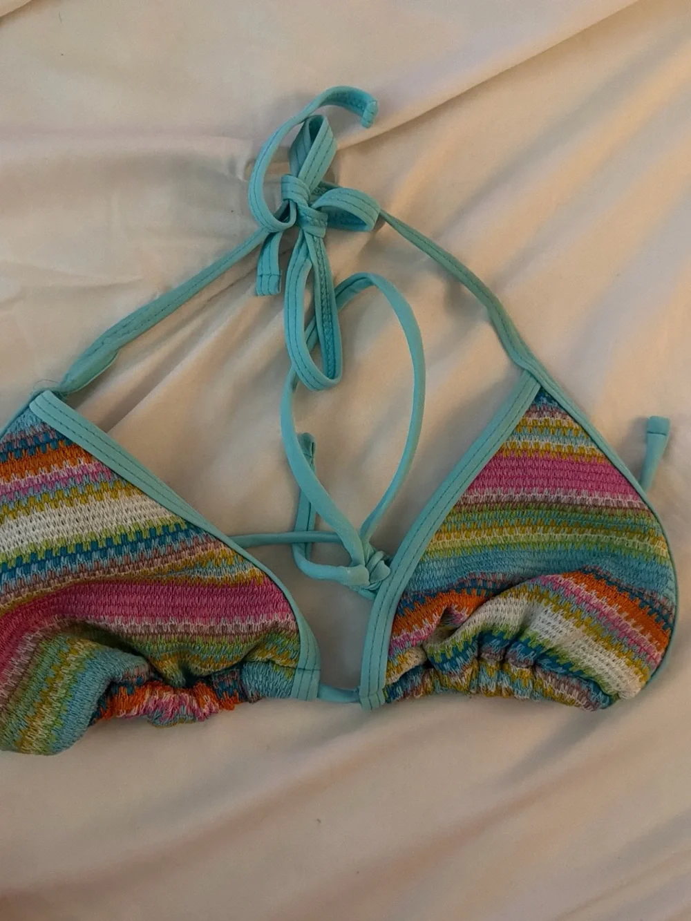Women’s Aqua Multicolor Crochet Triangle Bikini Top - Unbranded